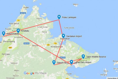 Borneo: Bergsteigen, Orang-Utans und Schnorcheln map