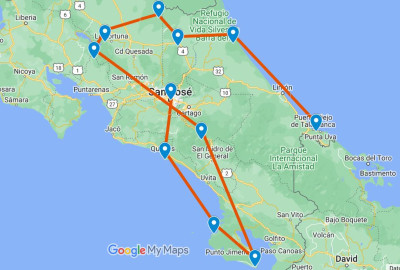 Costa Rica Grand Safari map