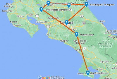 Costa Rica Tierbeobachtungsreise: die reiche Küste map