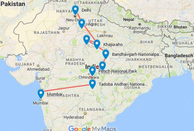 Indien ins Reich der Tiger map