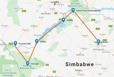 Simbabwe Incredible Safari map